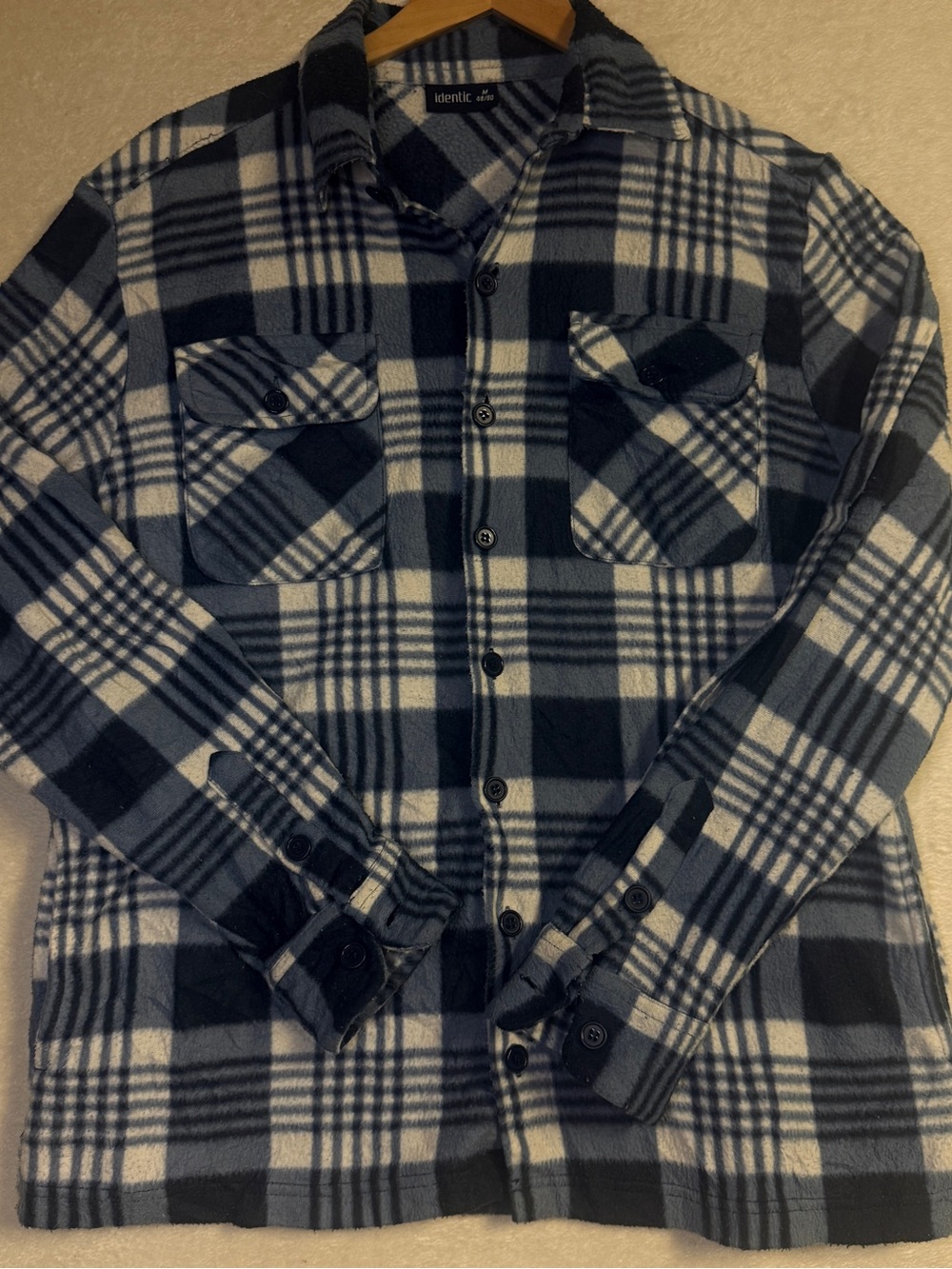 Identic Navy & White Plaid Flannel Button-Down Shirt